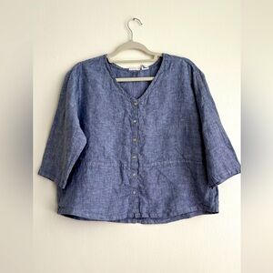 Sigrid Olsen Blue Button-Up Blouse